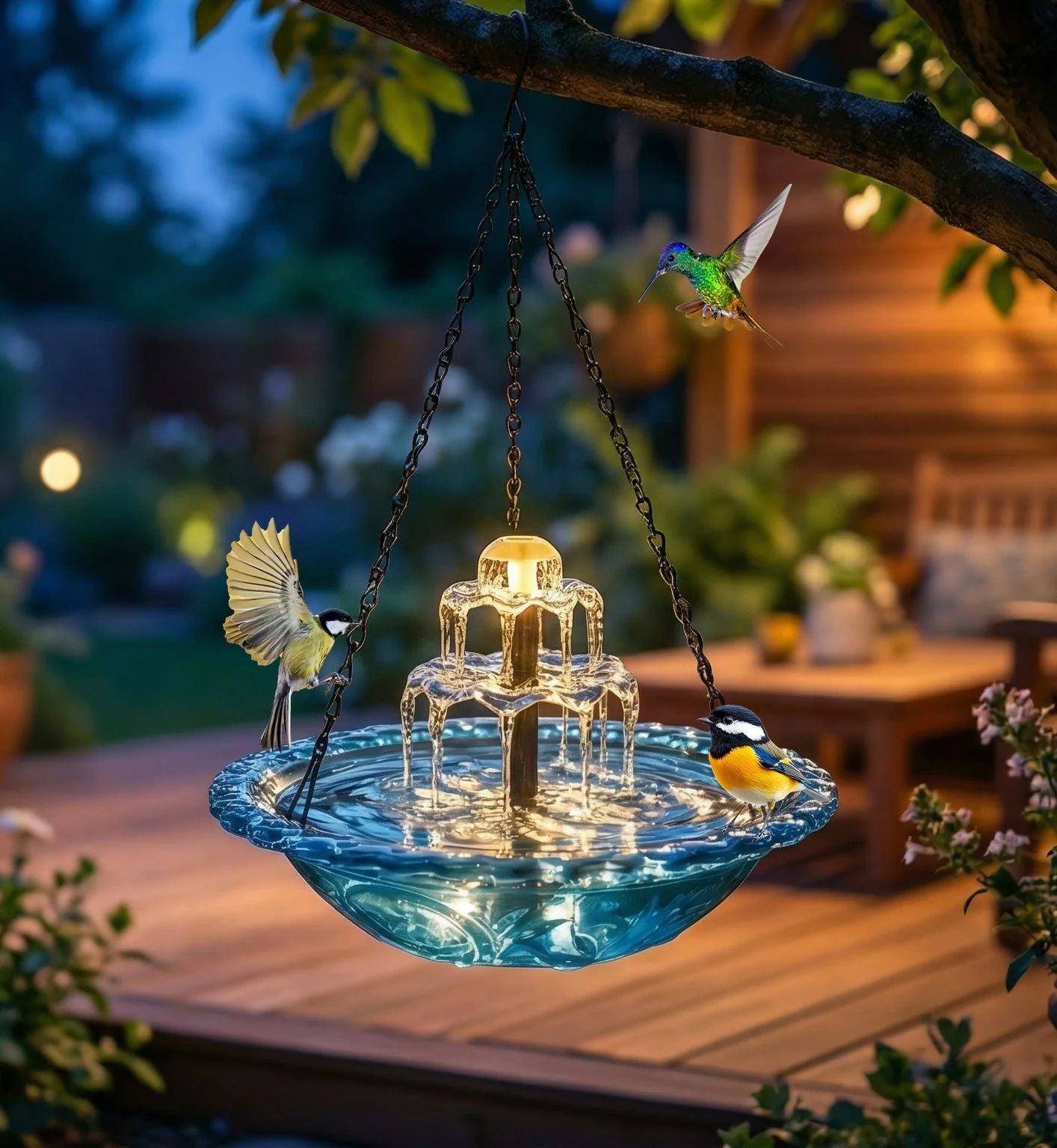 Solar-Powered Hanging Bird Bath Fountain